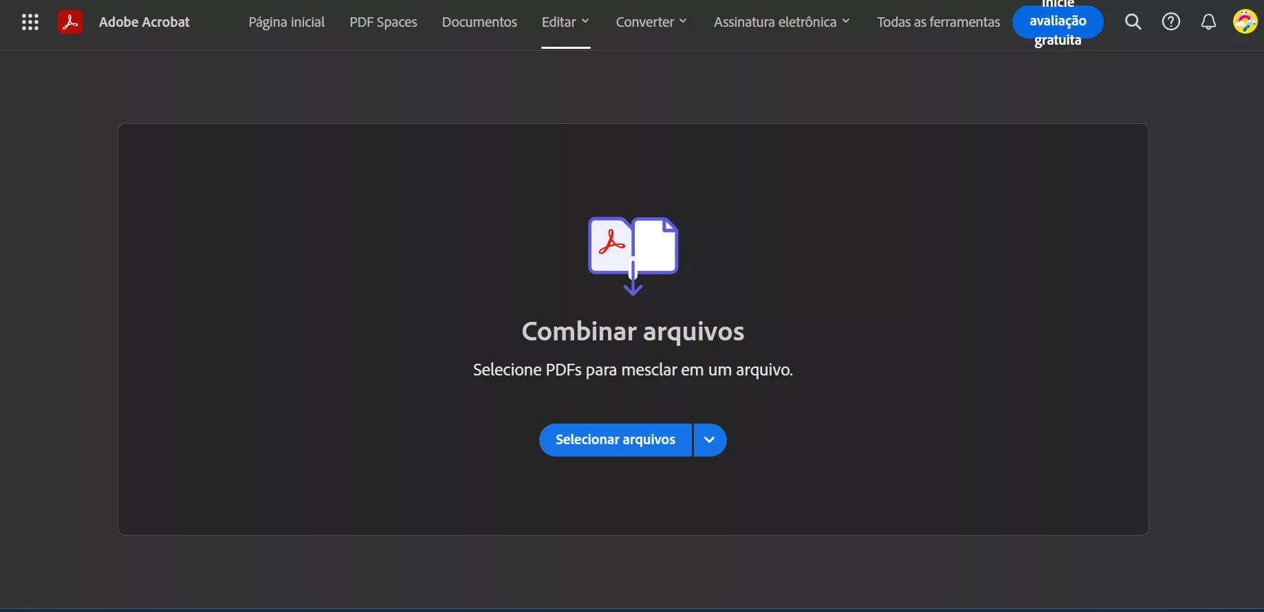 acessar a ferramenta de mesclagem no acrobat