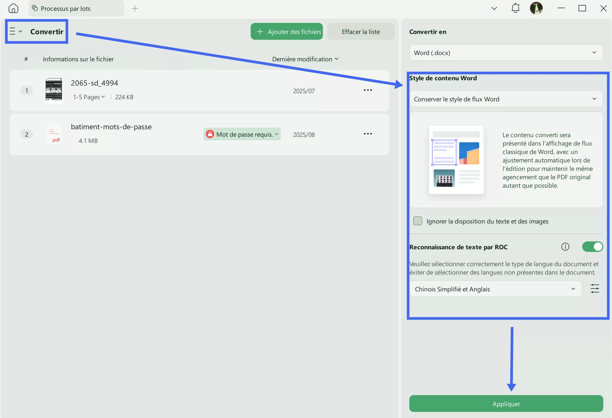 conversion par lots updf