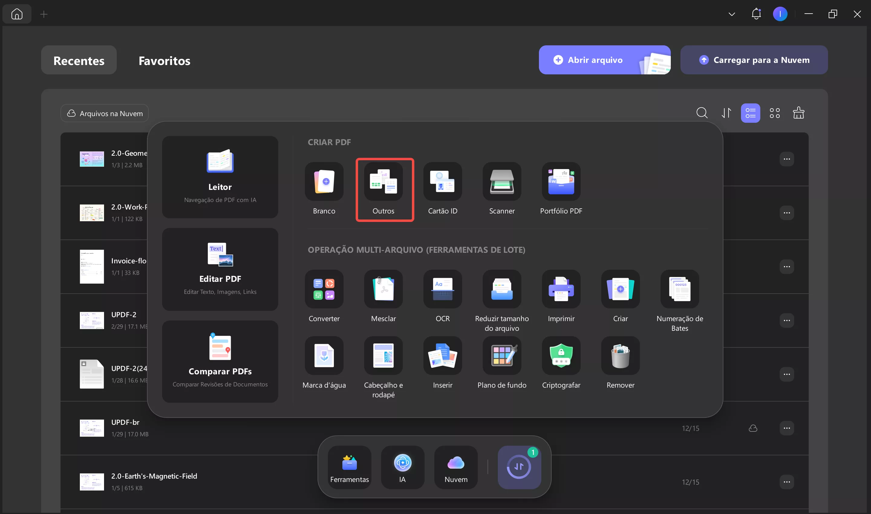 escolha a opção ‘outro’ nas ferramentas