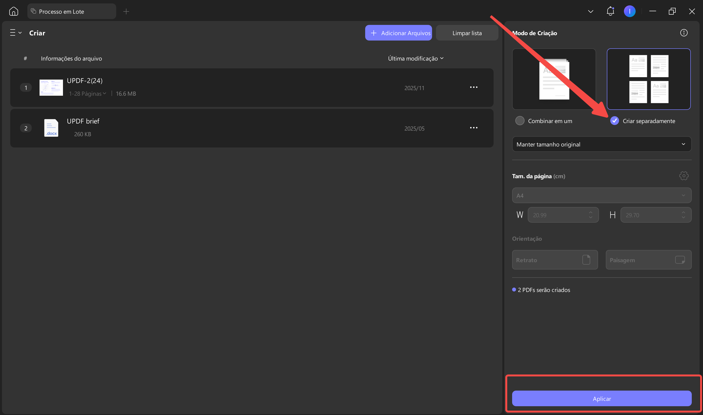 criar pdfs separados para arquivos txt