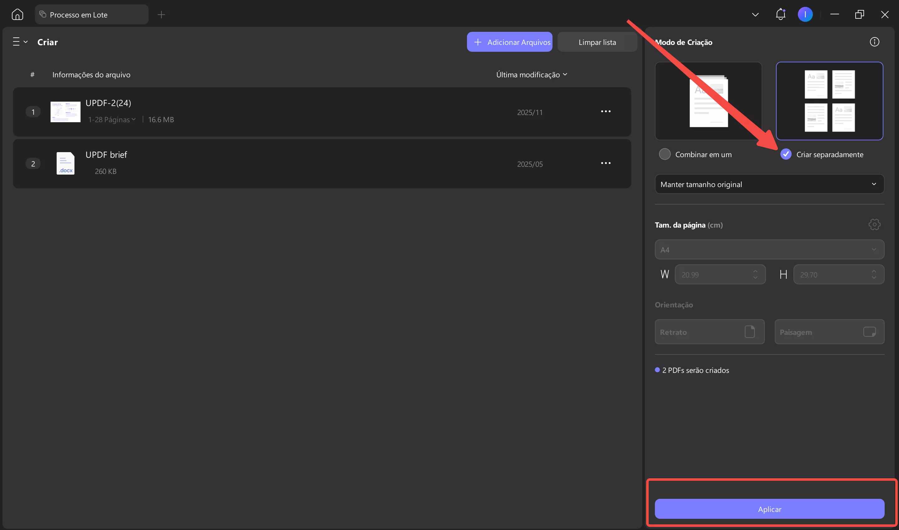 criar pdfs separados para arquivos txt