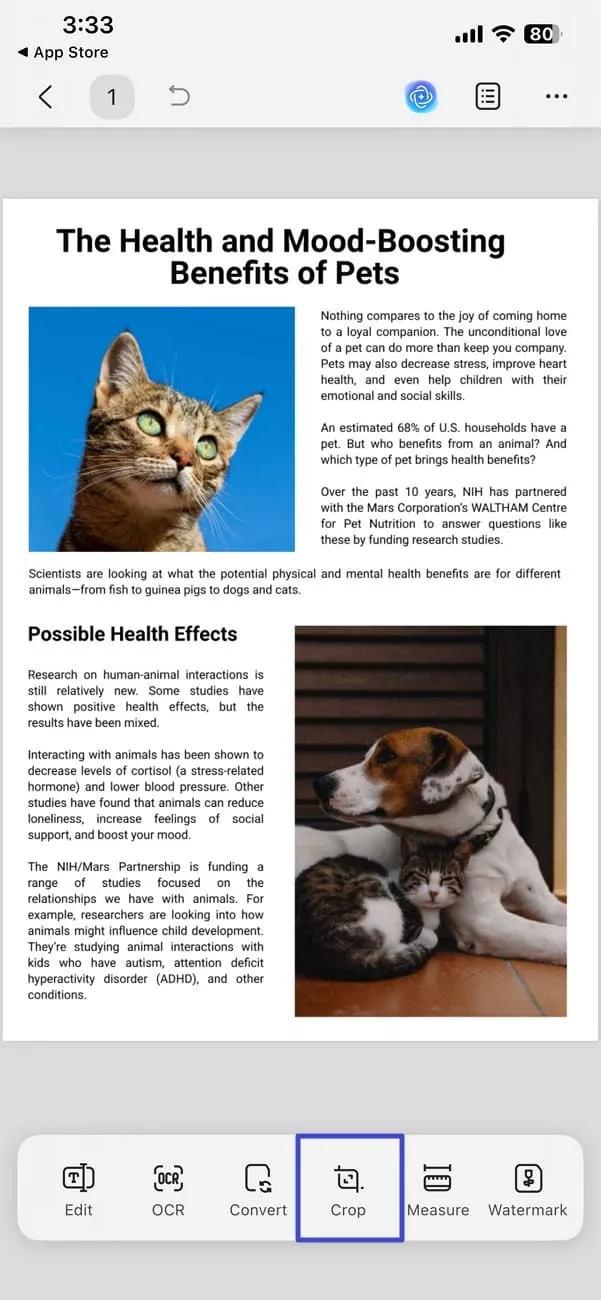 access crop option updf ios