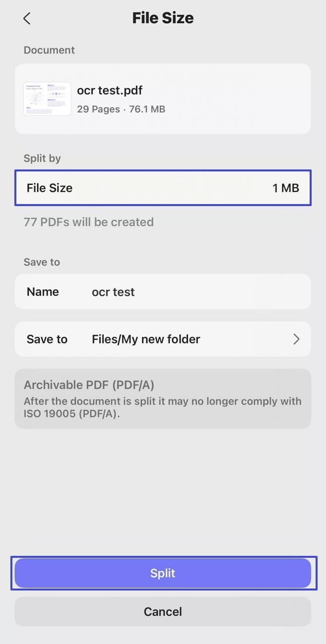 split pages by file size