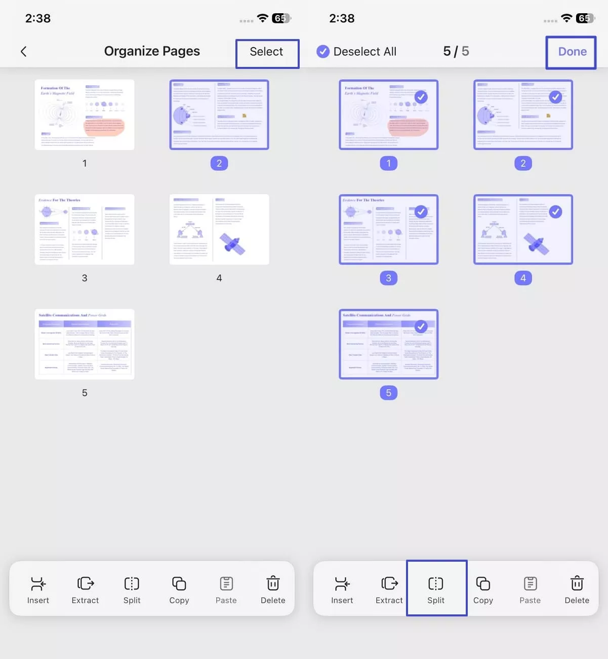 select all split pages updf