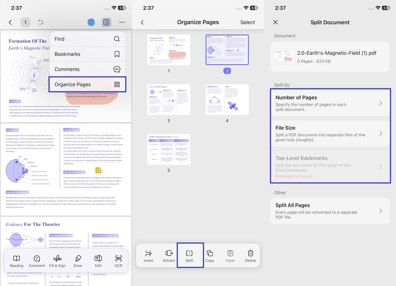 access split pages ios updf