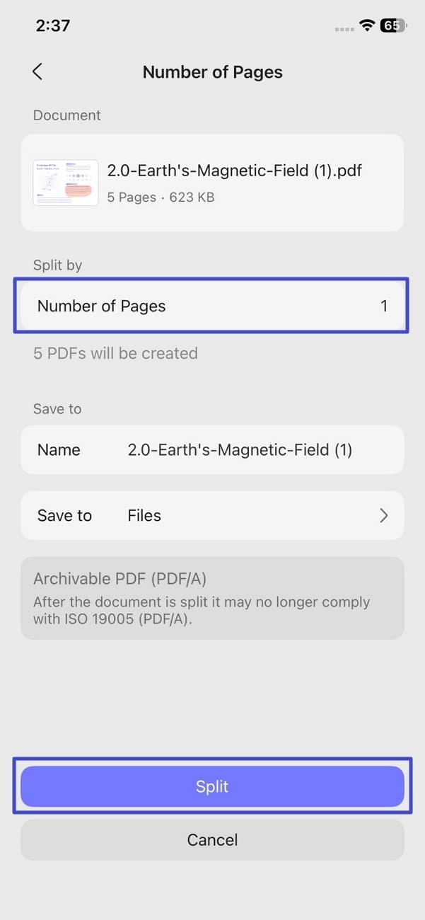 use updf split pages by number