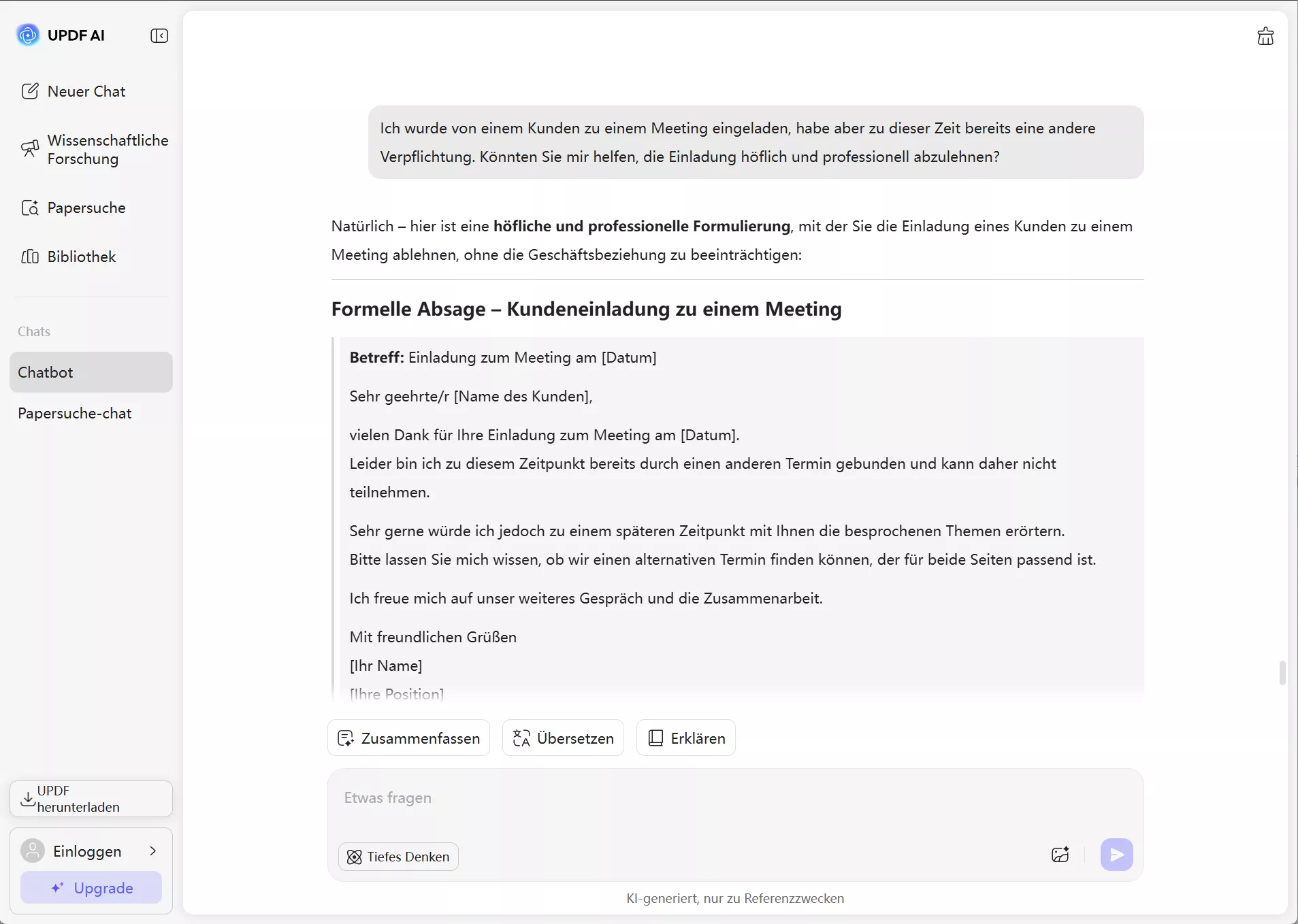 Eine Einladung zu einem Treffen professionell ablehnen