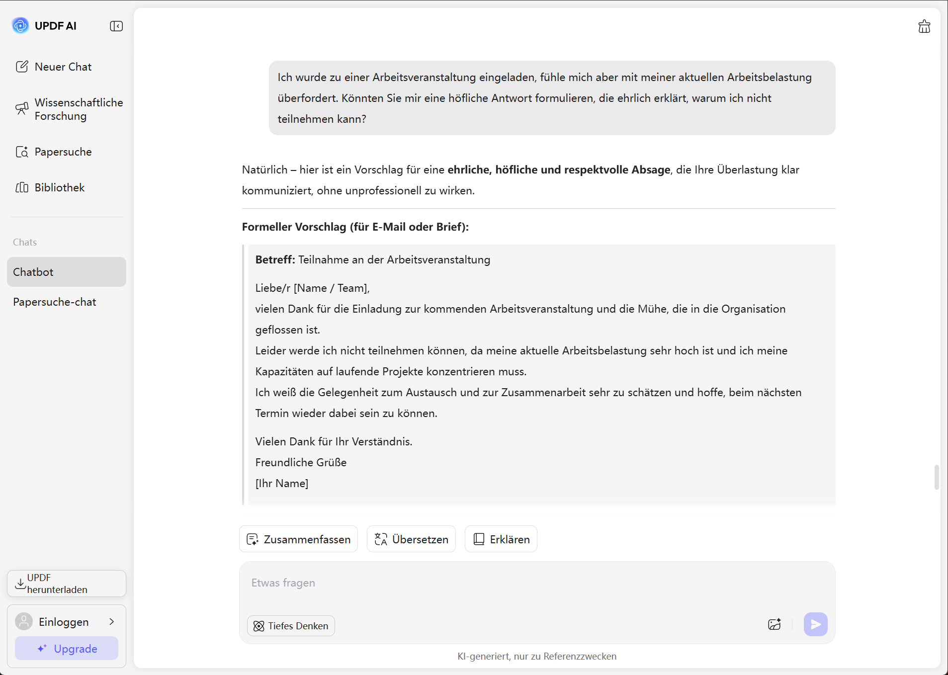 Eine Einladung ablehnen, ohne zu lügen, weil es sich um eine Arbeitsveranstaltung handelt.
