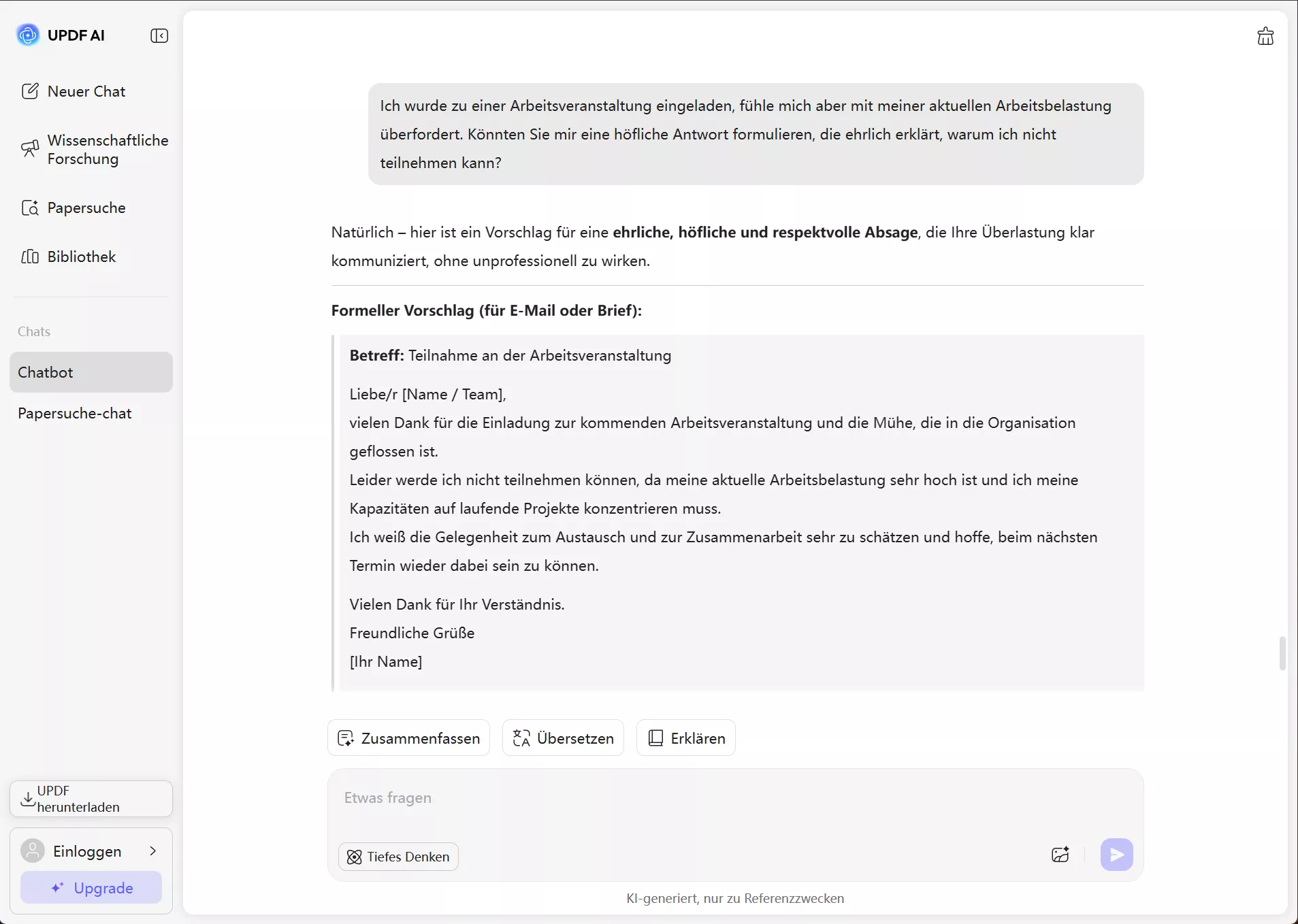 Eine Einladung ablehnen, ohne zu lügen, weil es sich um eine Arbeitsveranstaltung handelt.
