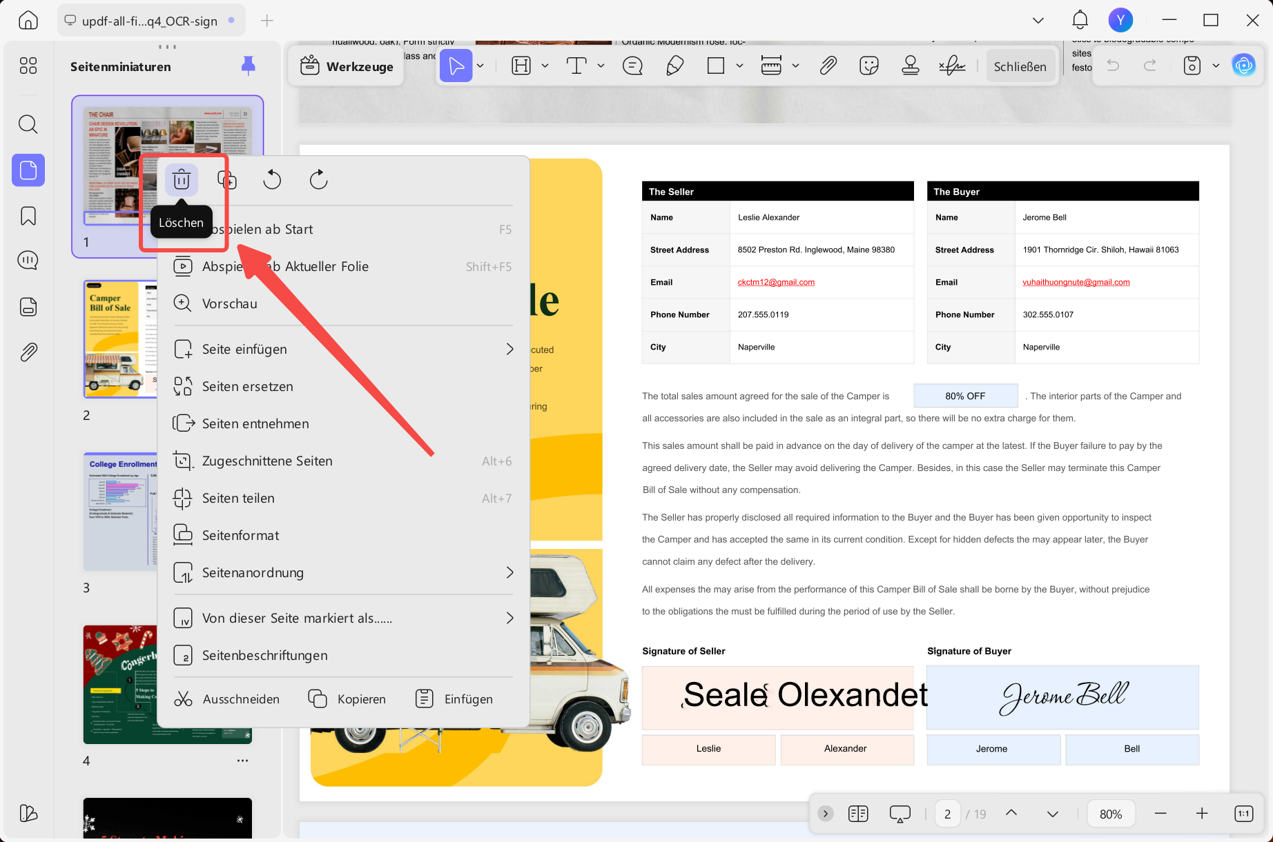 Vorschau PDF-Seite löschen