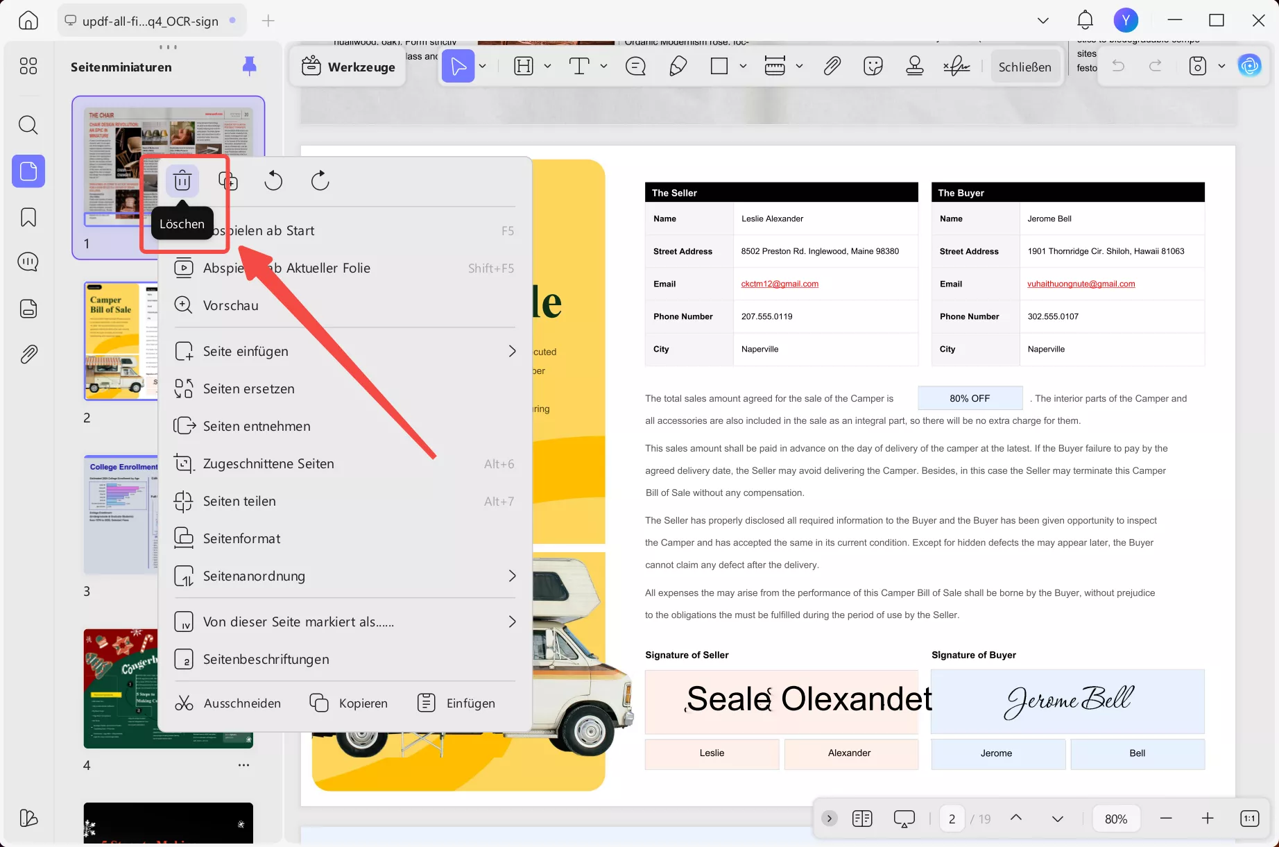 Vorschau PDF-Seite löschen