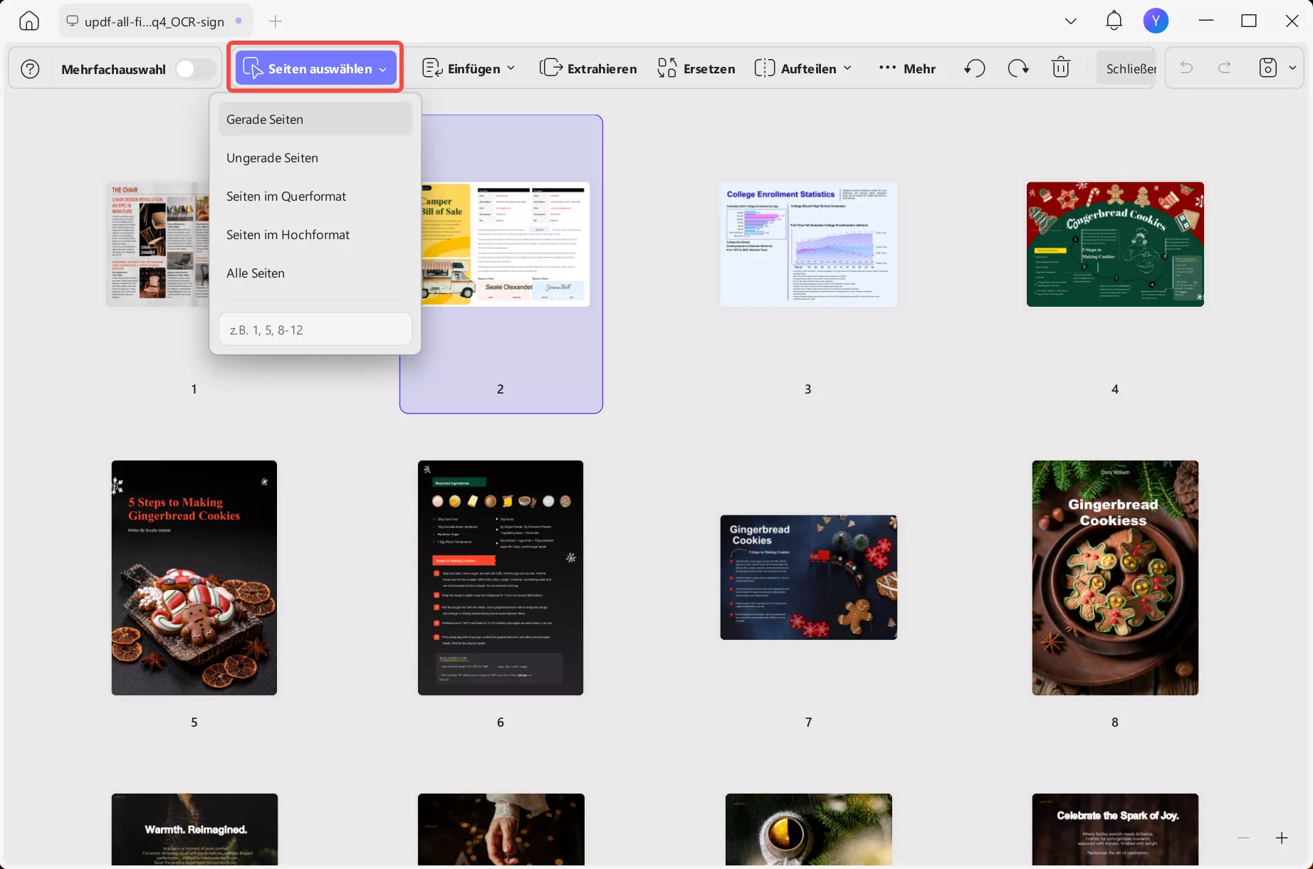 Vorschau PDF-Seite löschen „Seiten auswählen“