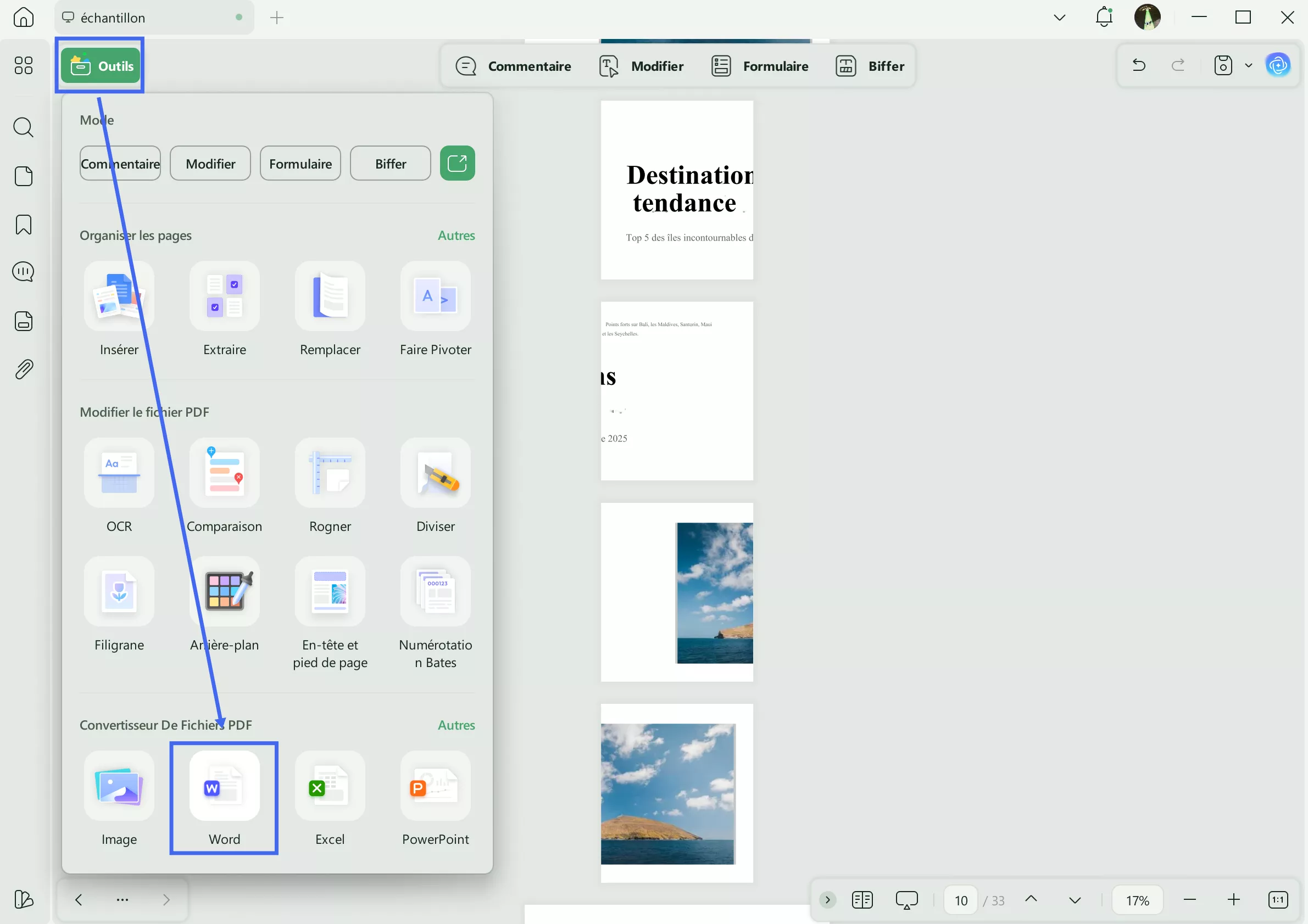 diviser une page de mots en 4 pages fractionnées