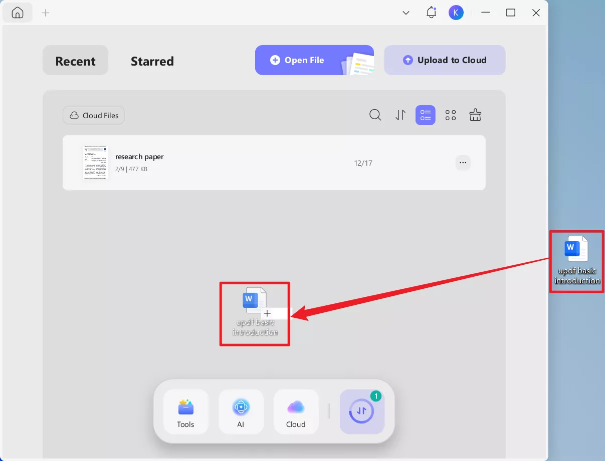 Drag and drop a Word file into UPDF