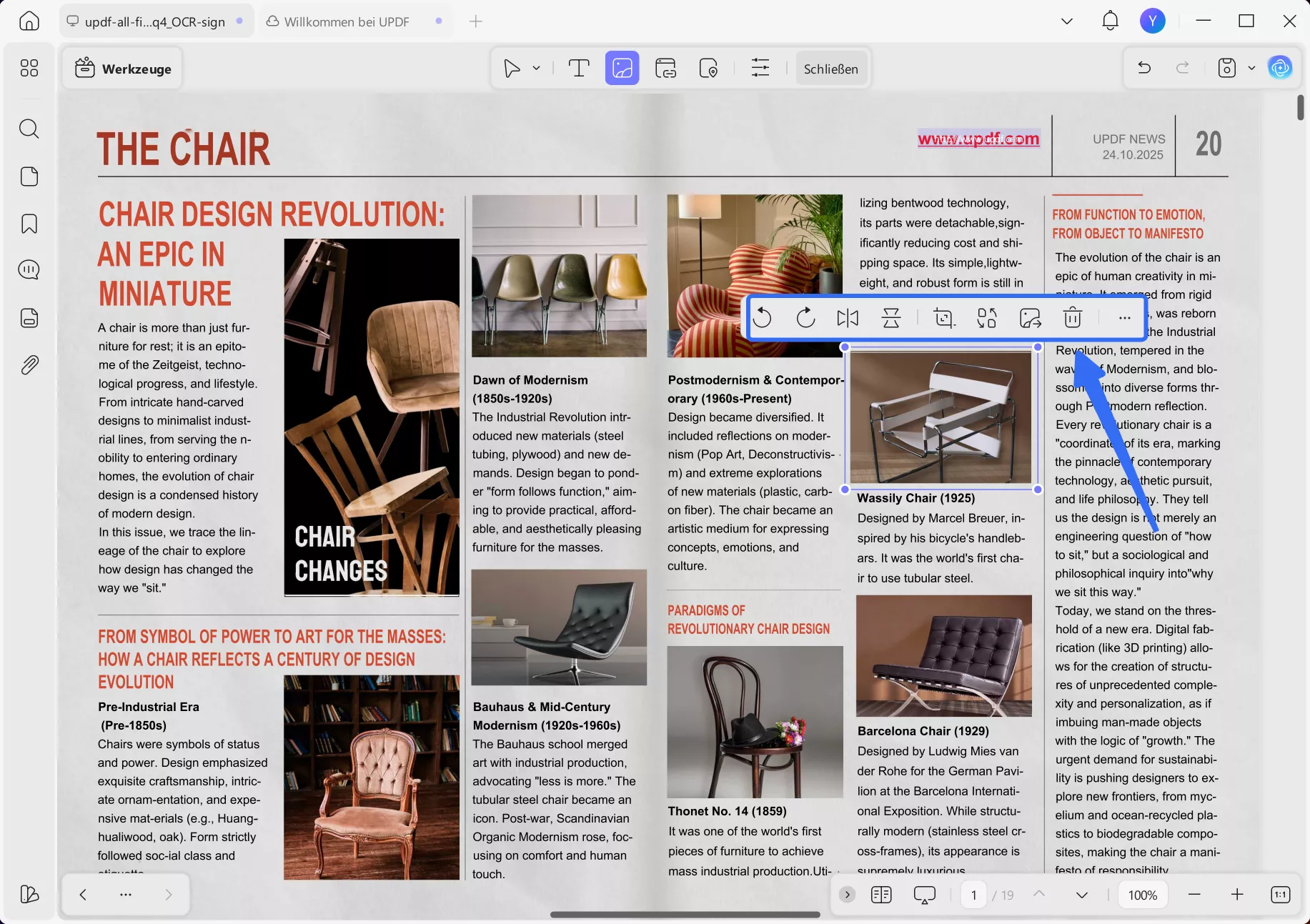 Bildbearbeitungsfunktion in updf