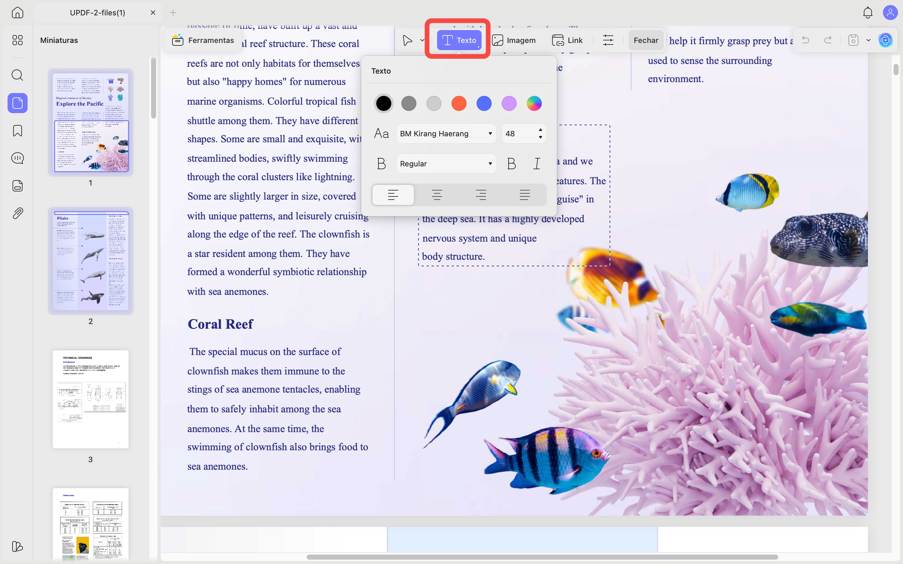 adicionar texto ao pdf