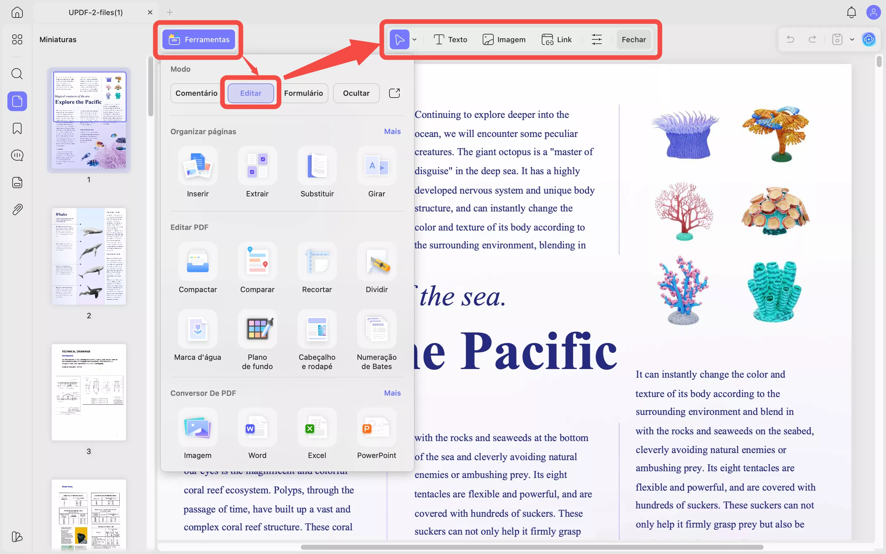 editar textos no updf
