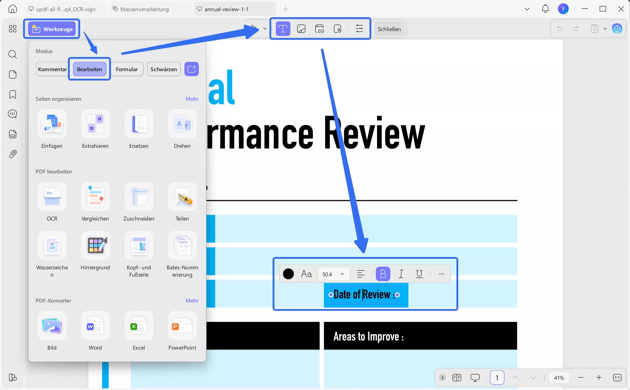 Vorlage für die jährliche Mitarbeiterbeurteilung bearbeiten
