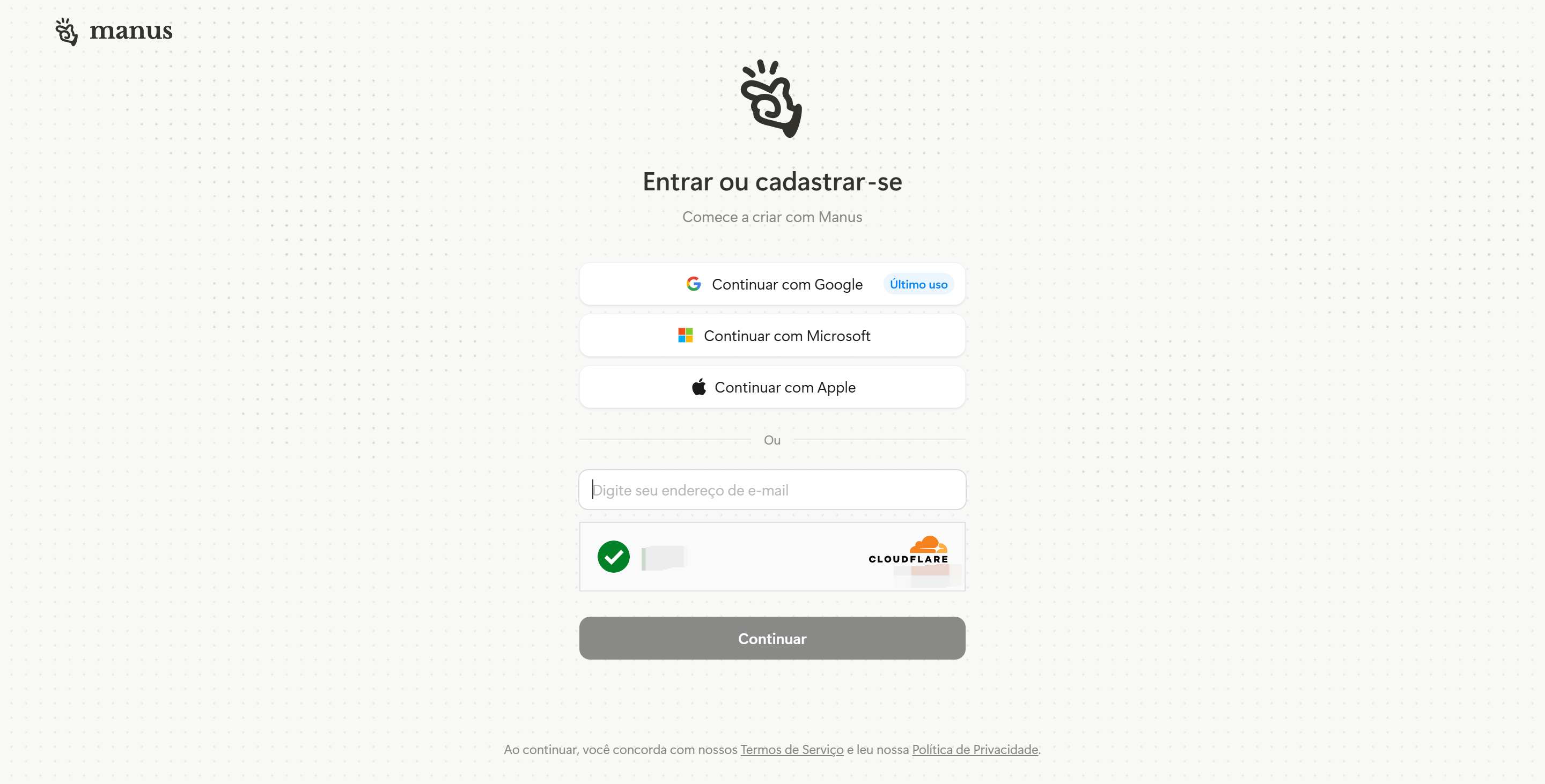 entrar ou cadastrar-se o manus ia