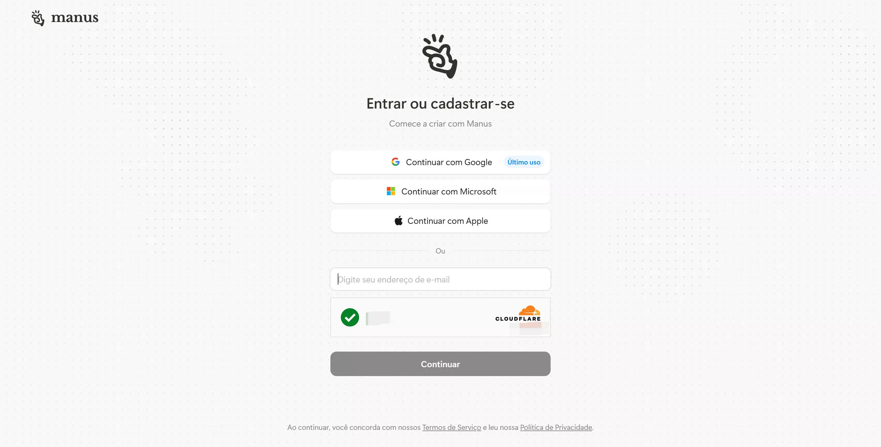 entrar ou cadastrar-se o manus ia