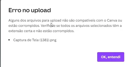 erro de upload no canva