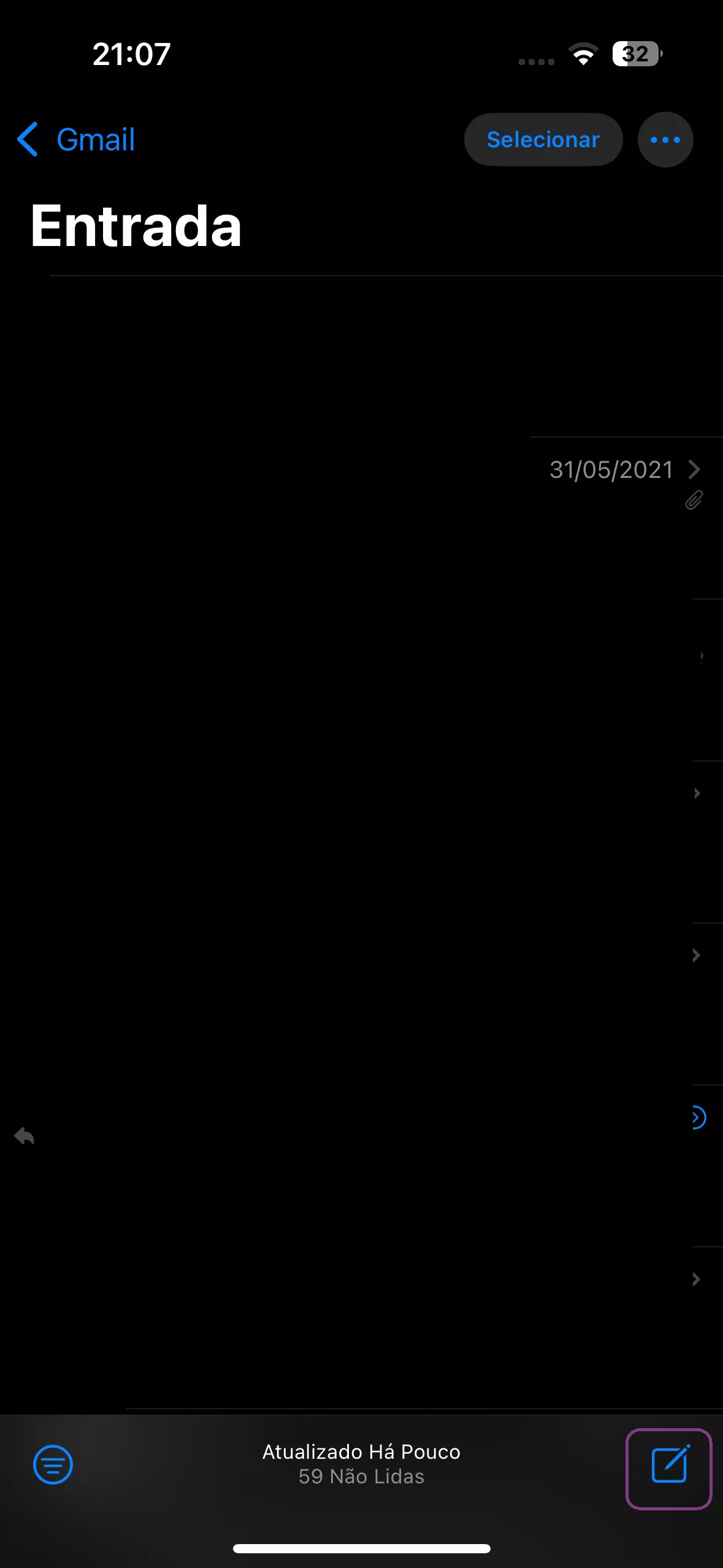 toque nas opções de composição no e-mail do iphone
