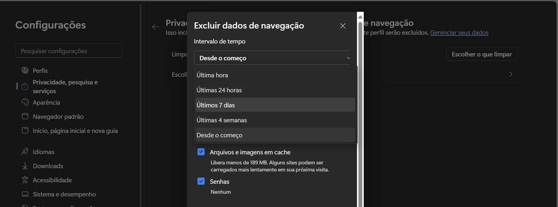 passo 2 excluir dados de navegação no histórico do chatgpt 