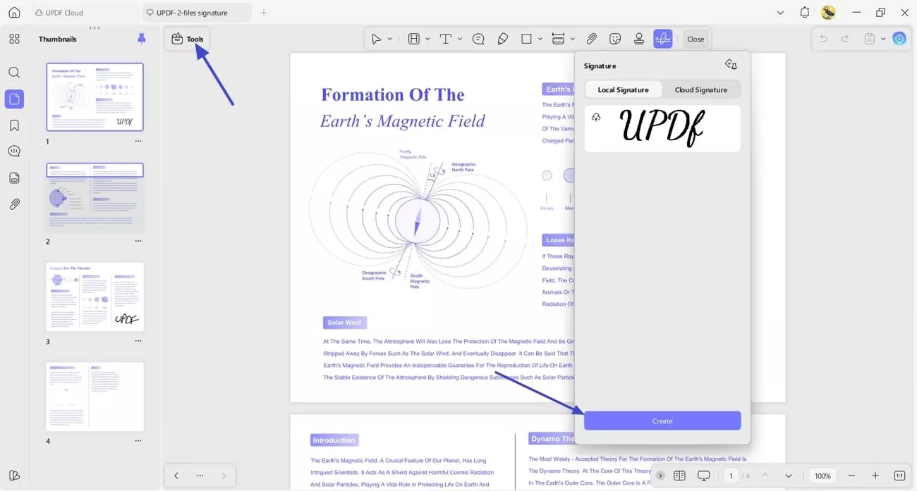 access create signature option updf