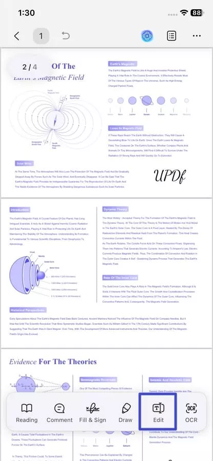 access updf mobile edit option