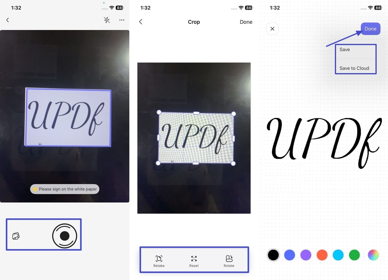 save scanned signature updf