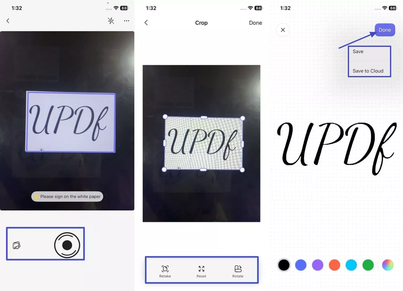 save scanned signature updf