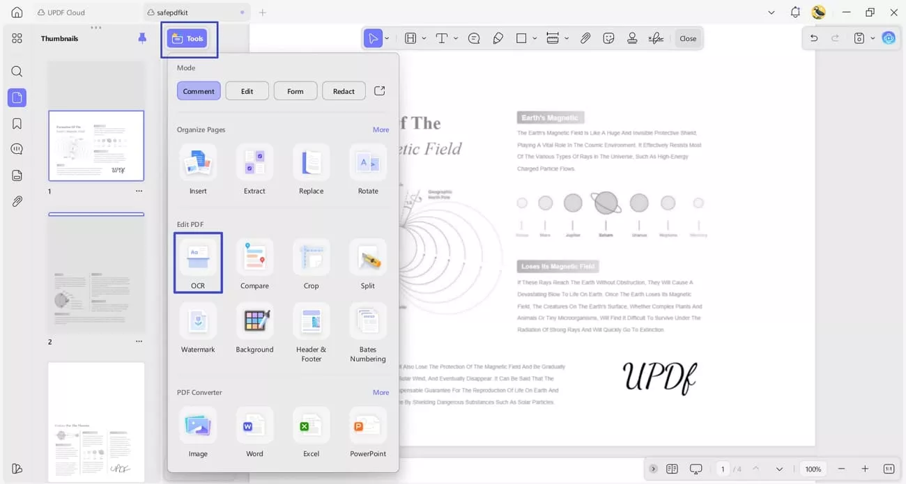 perform ocr updf desktop