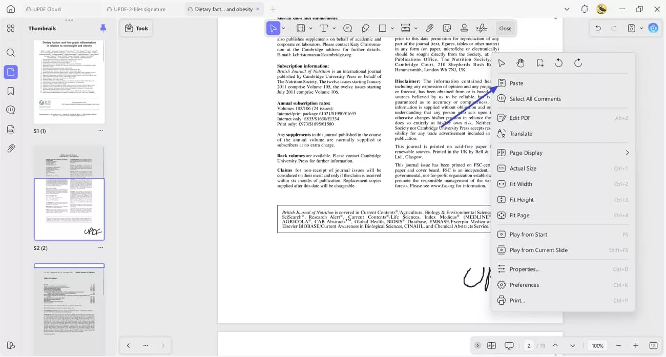 paste updf signature other document