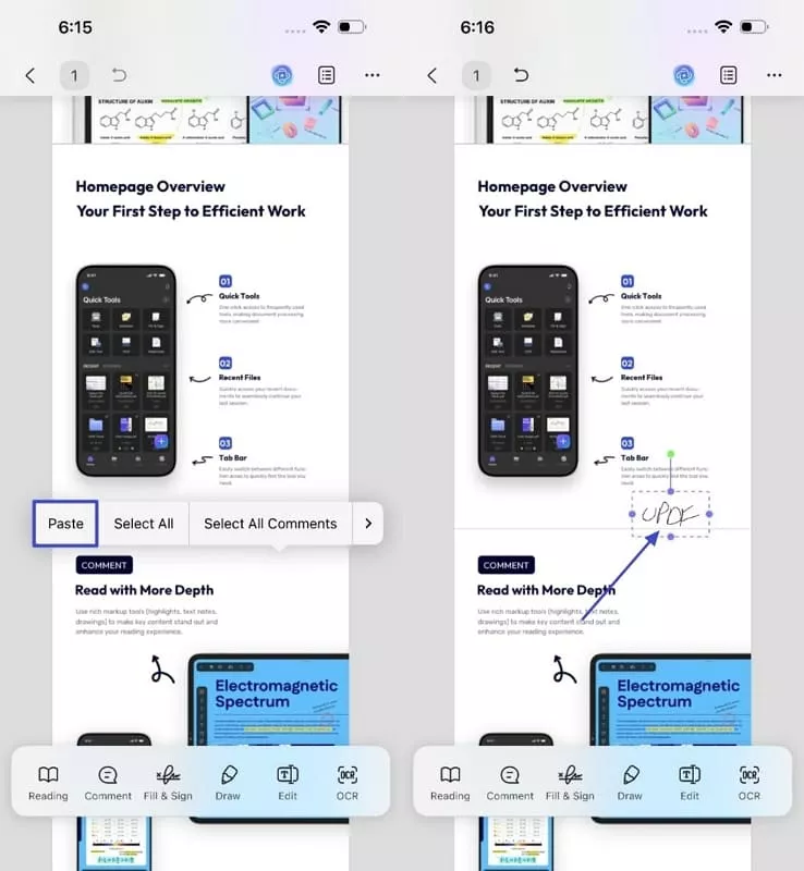  updf mobile paste handwritten signature