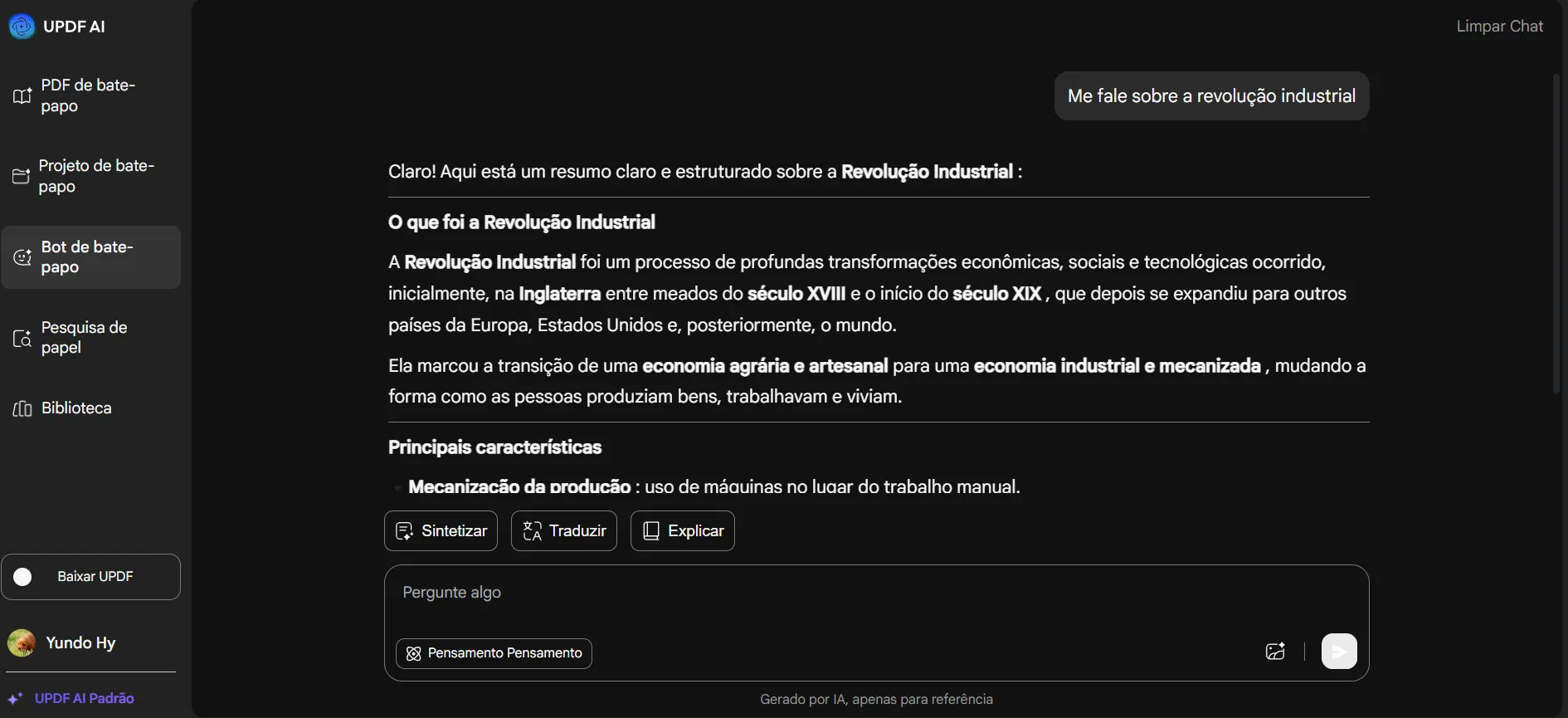 fazer perguntas no updf ai online