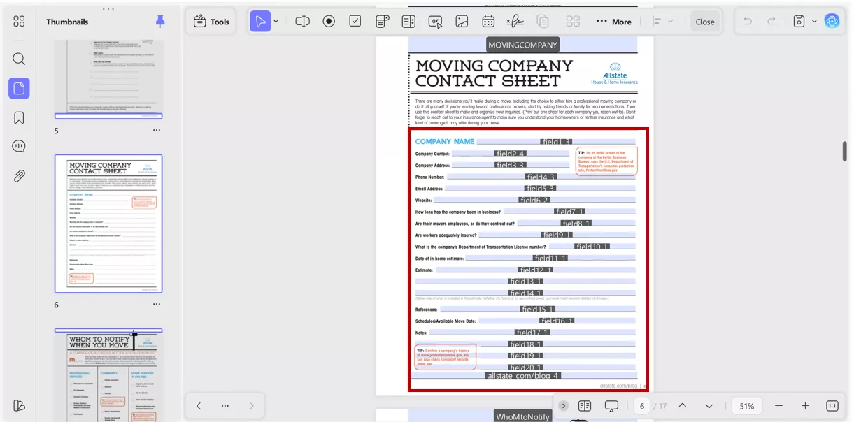 forms fields highlighted with updf