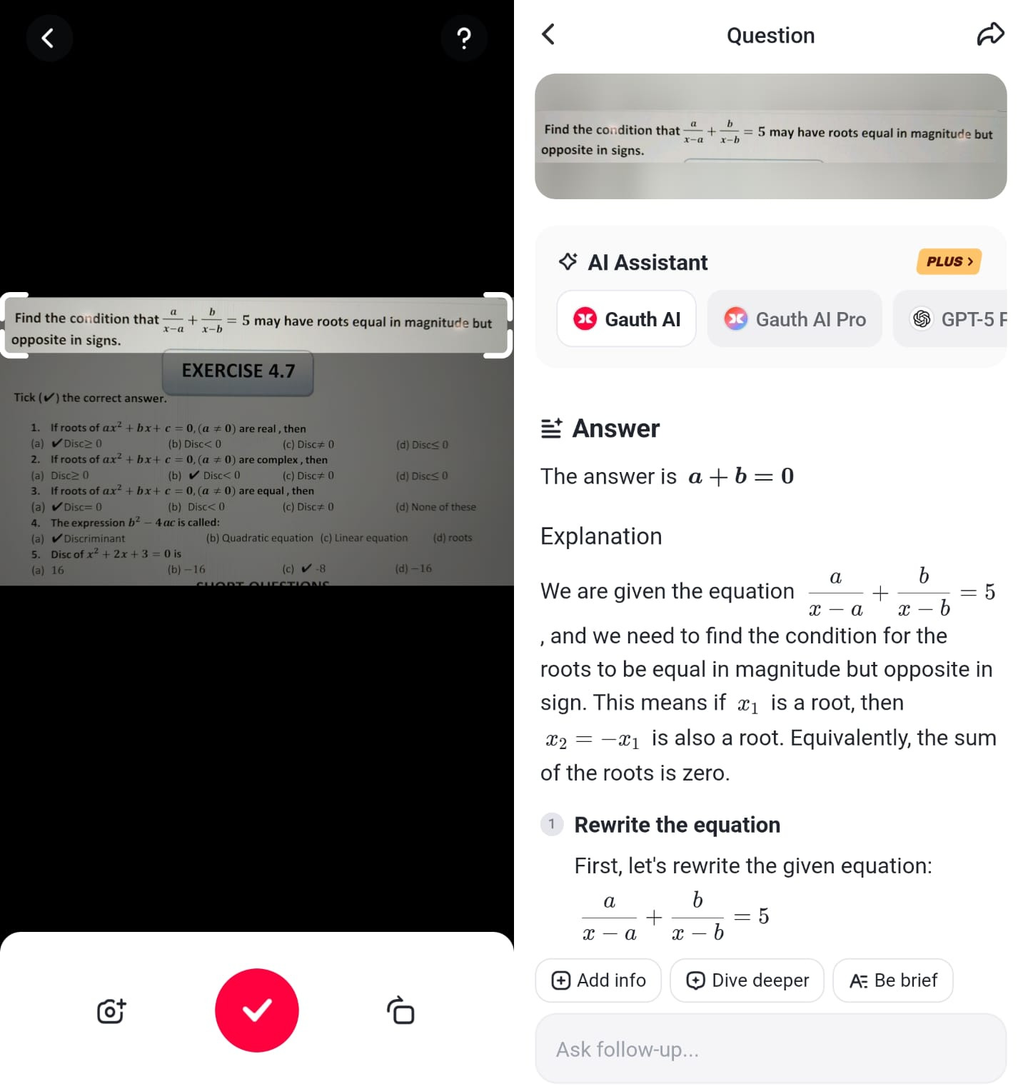 scan question for answer