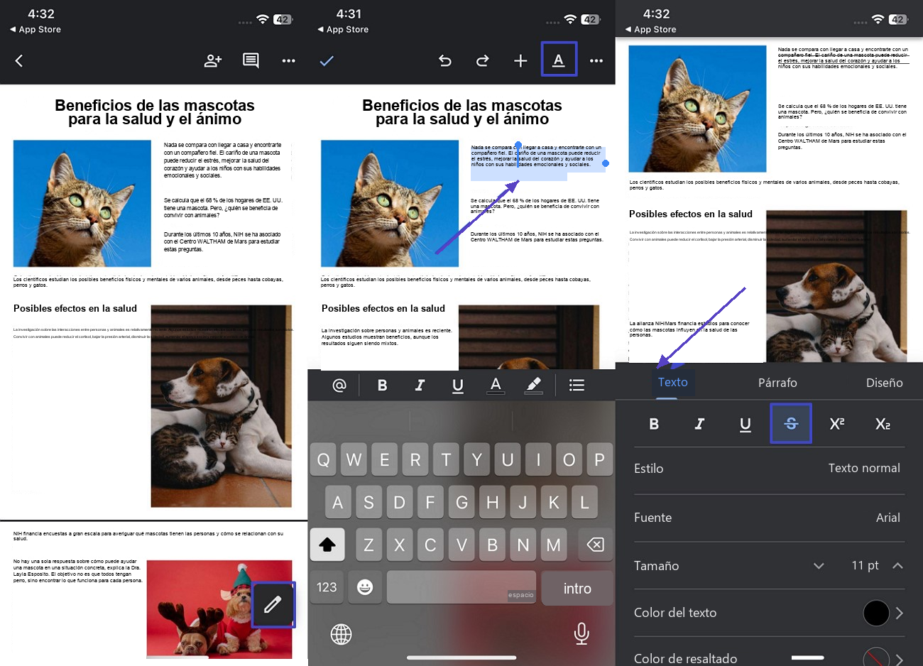 tachar texto en Google Docs en el móvil