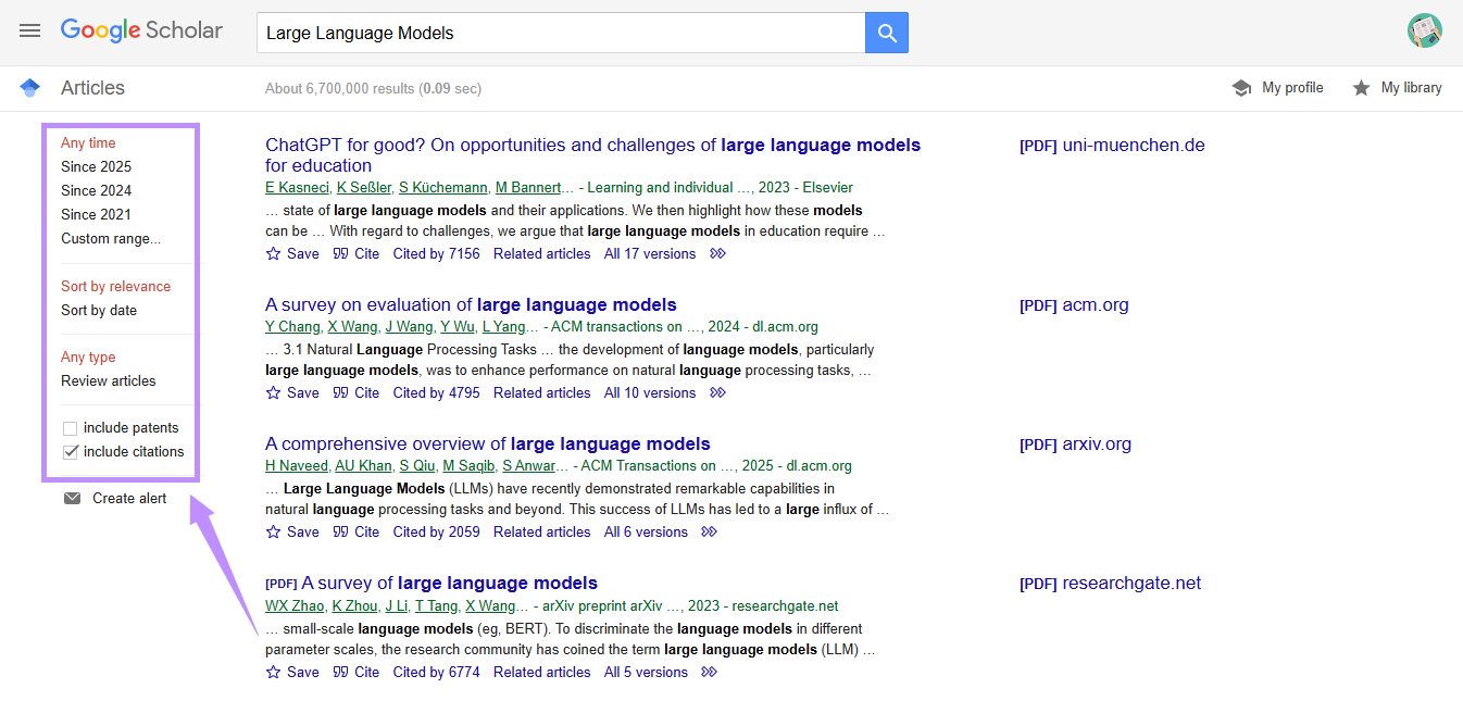 google scholar filters