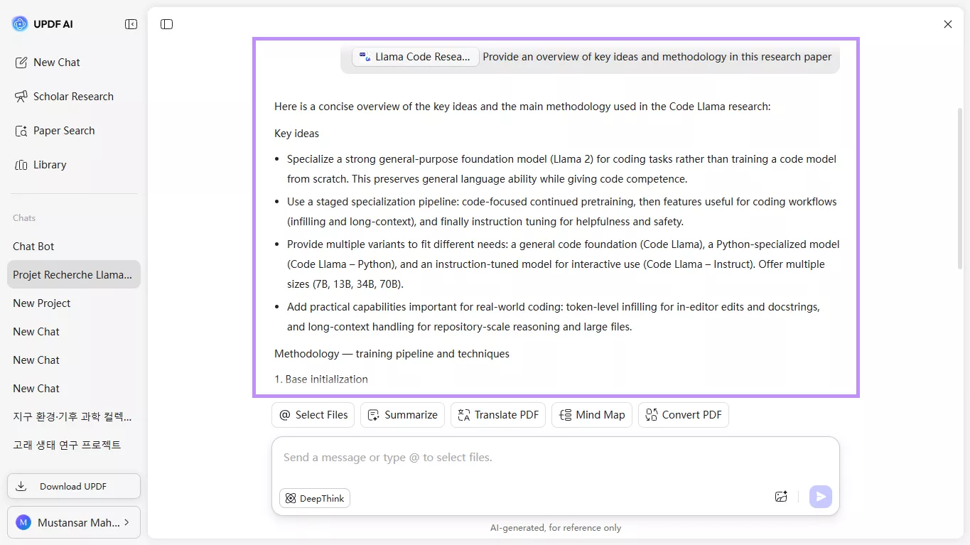 updf ai research overview