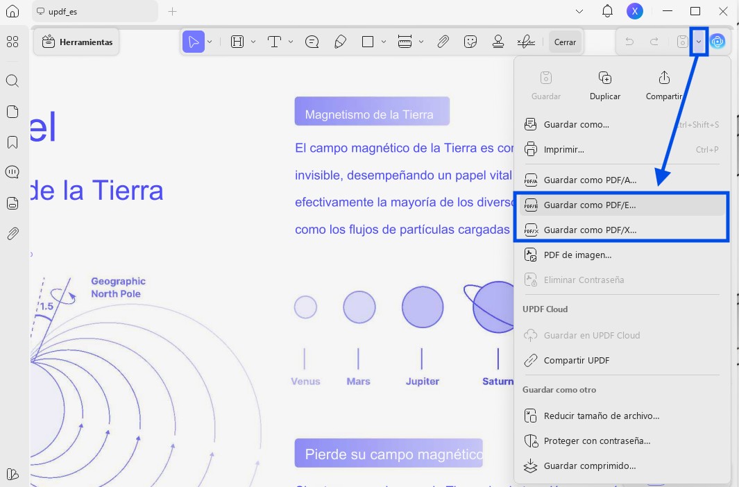 save pdf in pdfe and pdfx