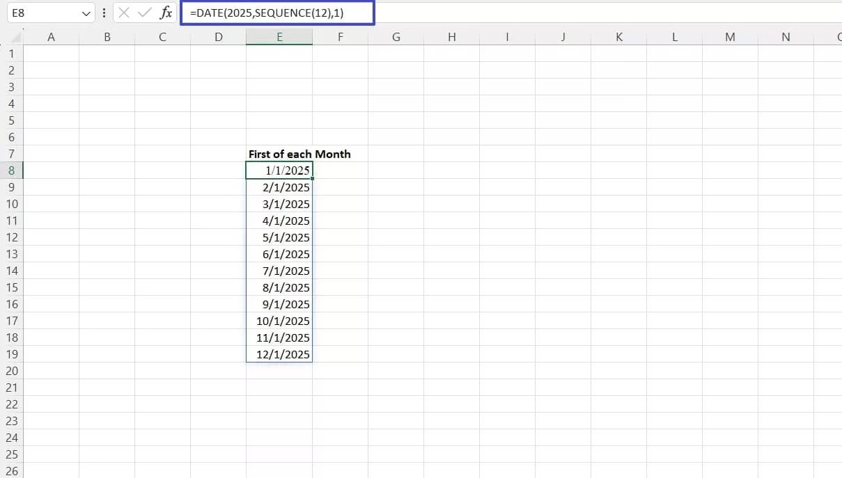 first date each month auto fill
