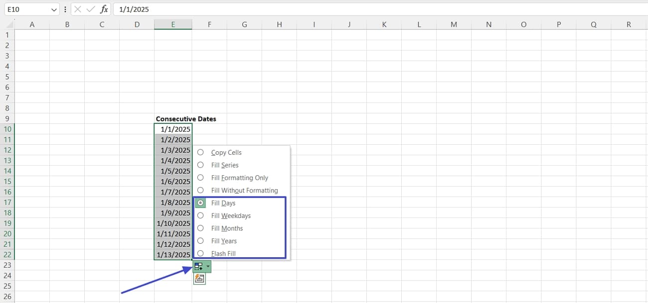 fill weekends date list