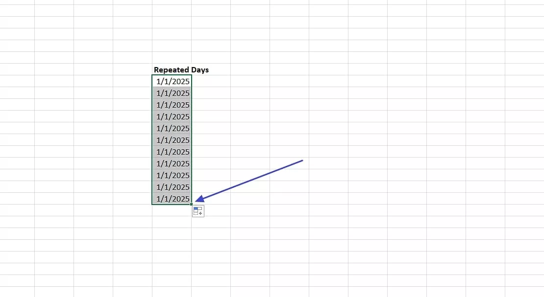 excel auto fill same date