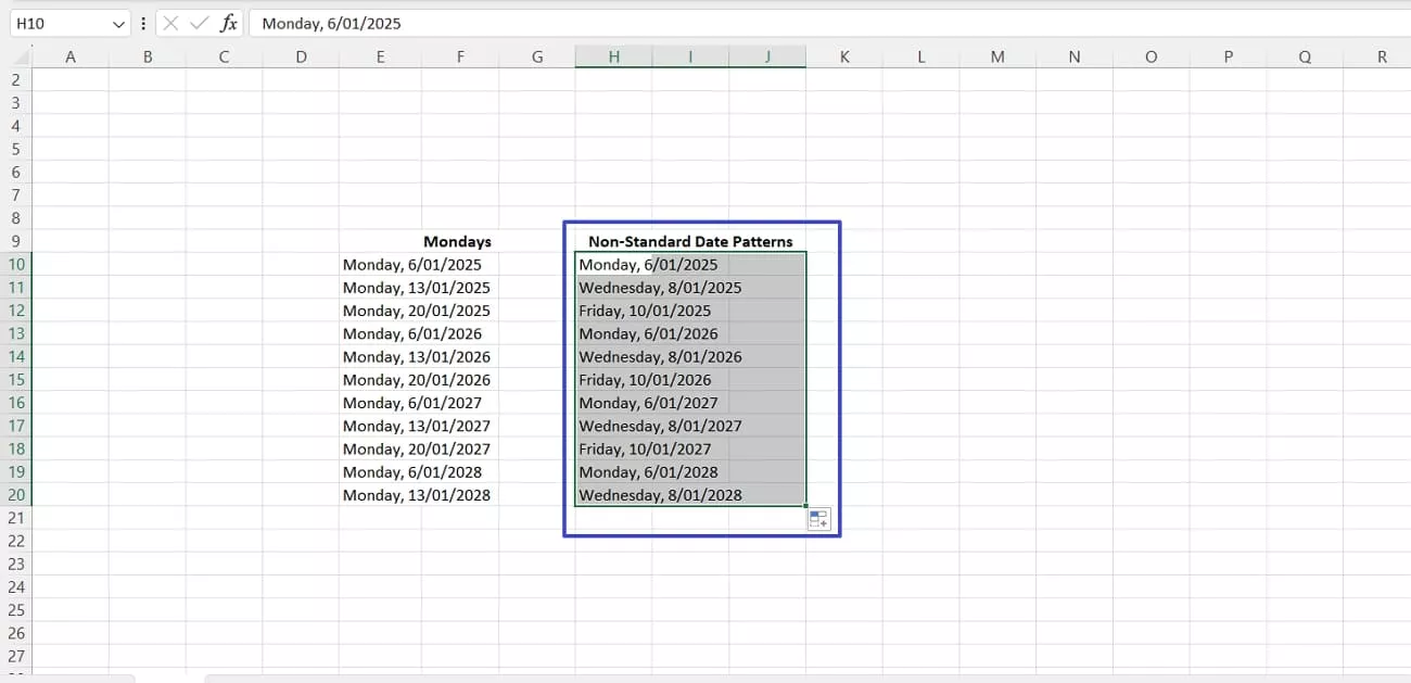 drag fill handle non standard pattern