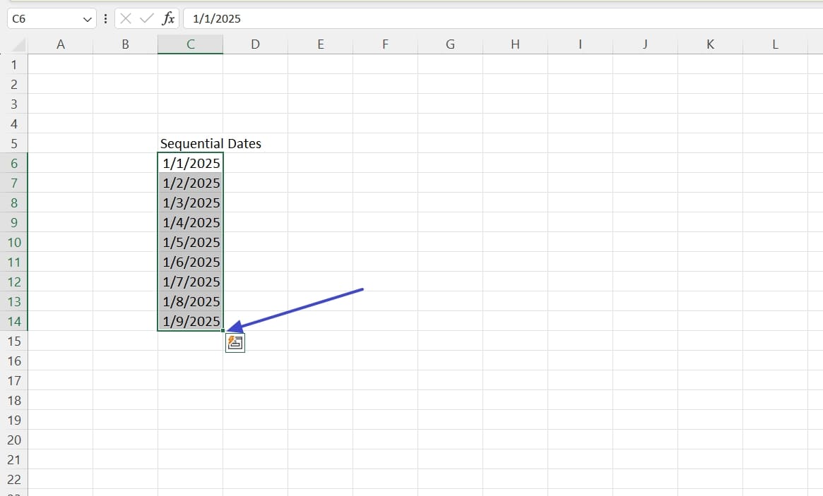 extend fill handle excel