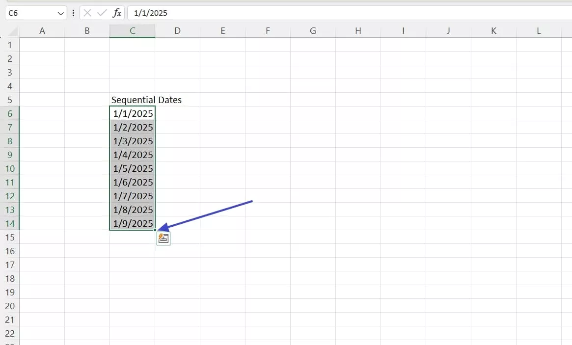 extend fill handle excel