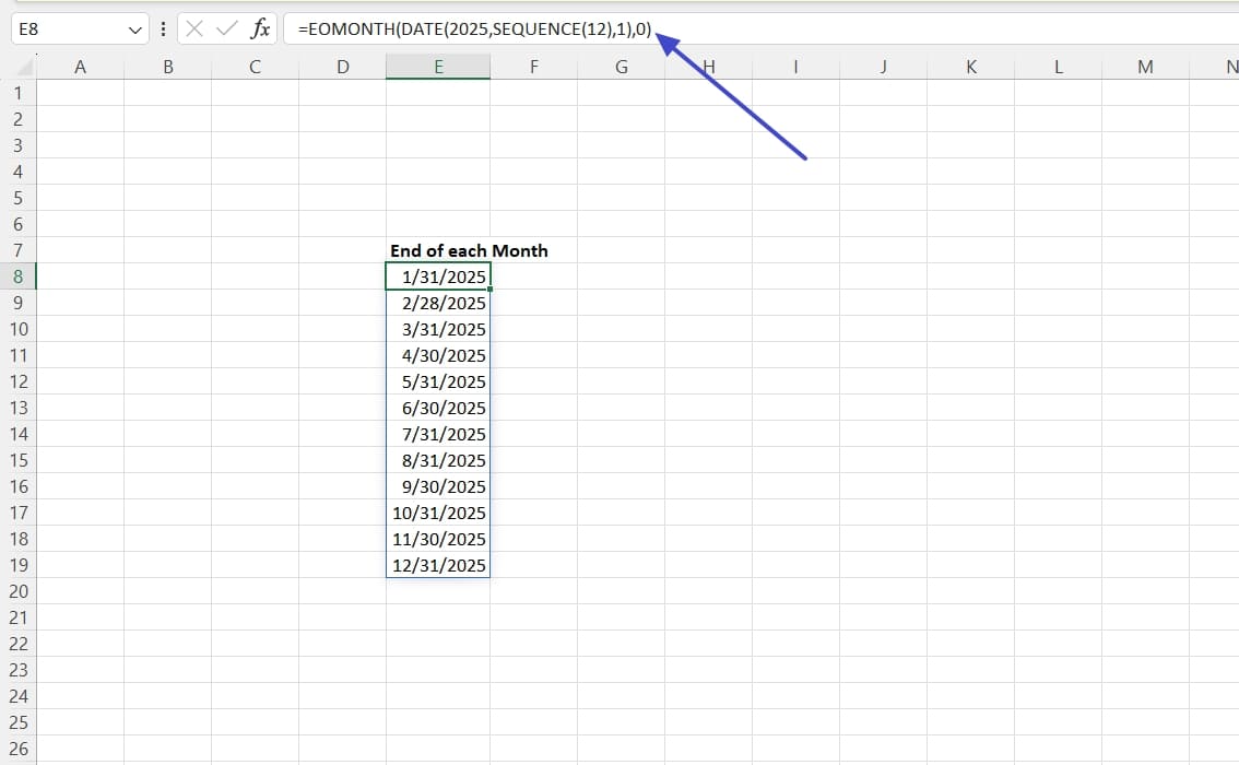 fill end of each month formula