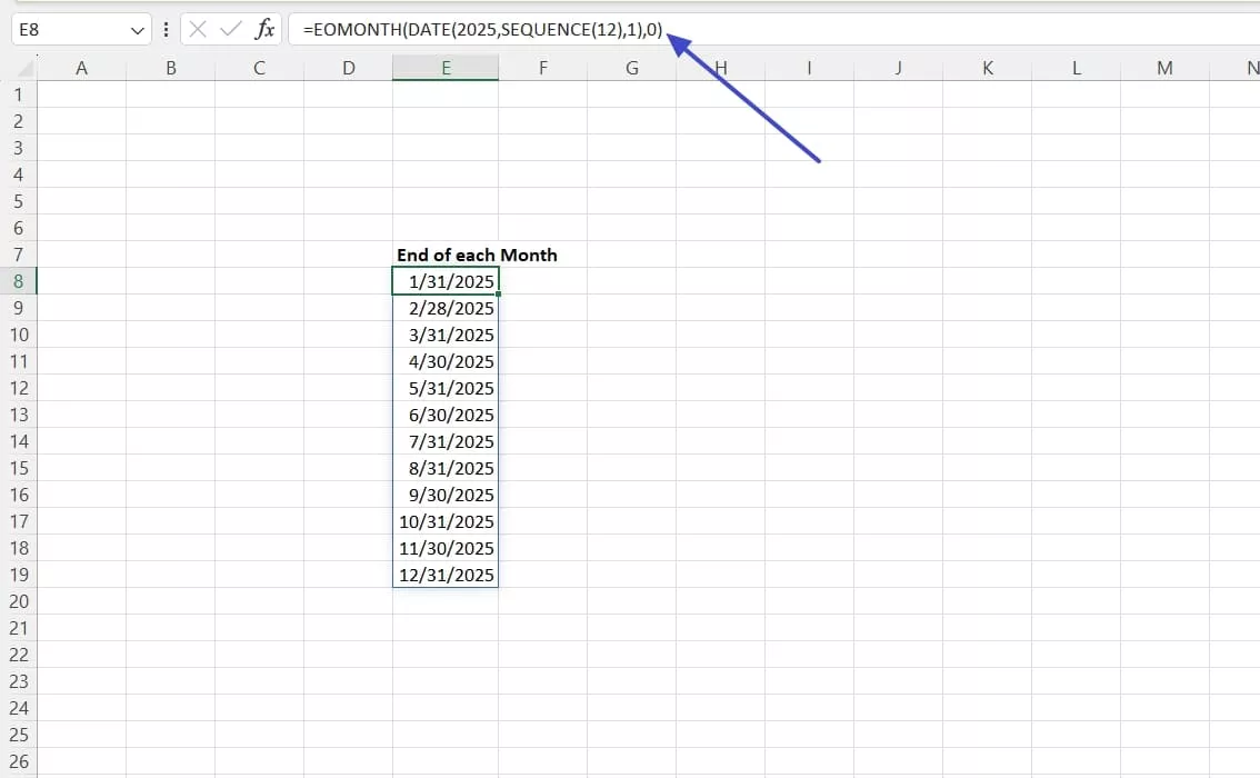 fill end of each month formula