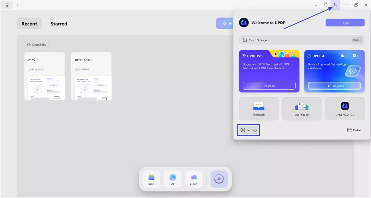 access updf settings